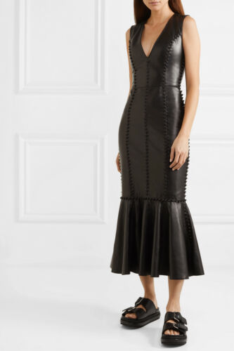 Caroline Black Leather Fishtail Dress
